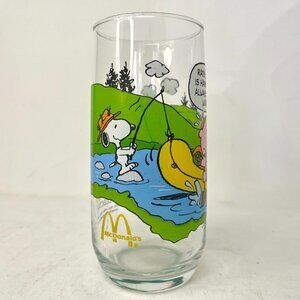 Vintage 80s McDonald's CAMP SNOOPY River Rafting Collector's Glass Peanuts